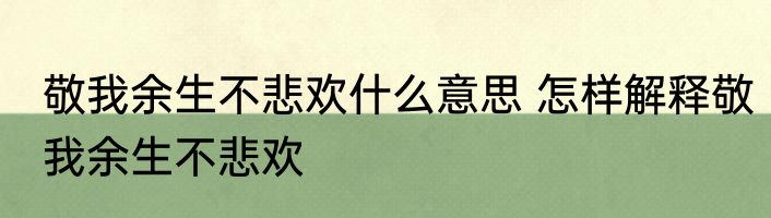 敬我余生不悲欢什么意思 怎样解释敬我余生不悲欢