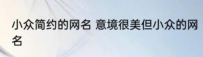 小众简约的网名 意境很美但小众的网名