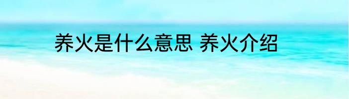 养火是什么意思 养火介绍