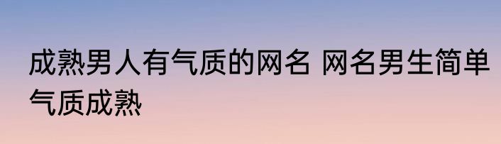 成熟男人有气质的网名 网名男生简单气质成熟