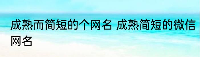 成熟而简短的个网名 成熟简短的微信网名