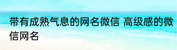 带有成熟气息的网名微信 高级感的微信网名
