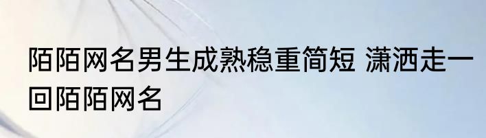 陌陌网名男生成熟稳重简短 潇洒走一回陌陌网名