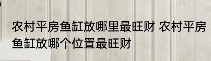 农村平房鱼缸放哪里最旺财 农村平房鱼缸放哪个位置最旺财