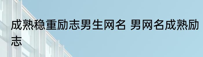 成熟稳重励志男生网名 男网名成熟励志