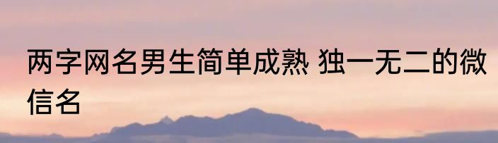 两字网名男生简单成熟 独一无二的微信名