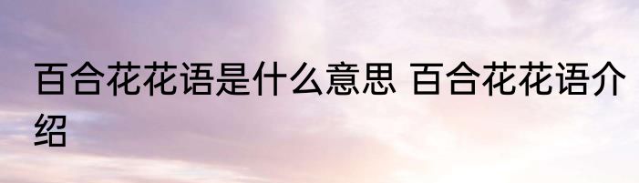百合花花语是什么意思 百合花花语介绍
