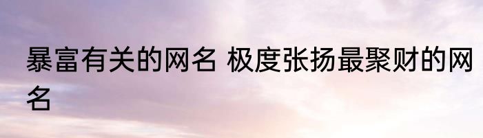 暴富有关的网名 极度张扬最聚财的网名