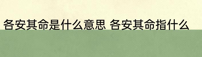 各安其命是什么意思 各安其命指什么