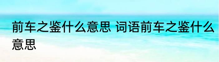 前车之鉴什么意思 词语前车之鉴什么意思