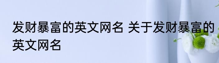 发财暴富的英文网名 关于发财暴富的英文网名