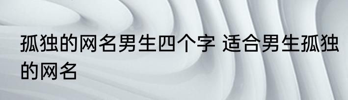 孤独的网名男生四个字 适合男生孤独的网名