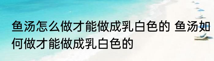 鱼汤怎么做才能做成乳白色的 鱼汤如何做才能做成乳白色的