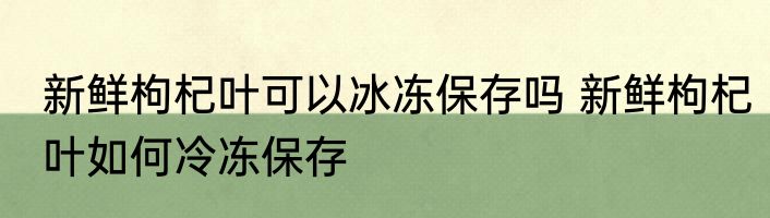 新鲜枸杞叶可以冰冻保存吗 新鲜枸杞叶如何冷冻保存