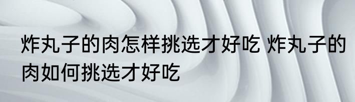 炸丸子的肉怎样挑选才好吃 炸丸子的肉如何挑选才好吃