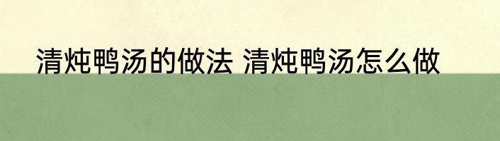 清炖鸭汤的做法 清炖鸭汤怎么做