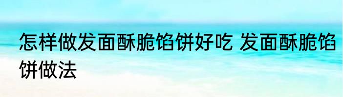 怎样做发面酥脆馅饼好吃 发面酥脆馅饼做法