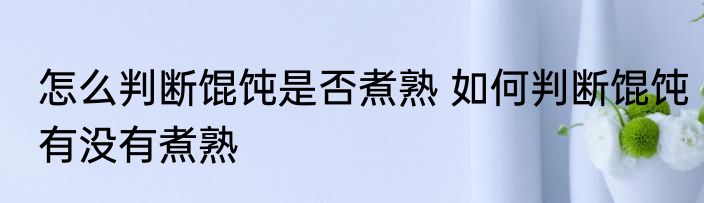 怎么判断馄饨是否煮熟 如何判断馄饨有没有煮熟