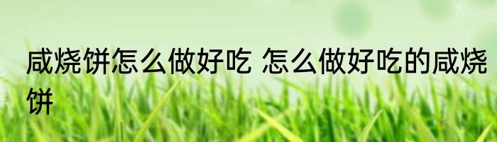 咸烧饼怎么做好吃 怎么做好吃的咸烧饼