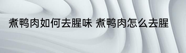 煮鸭肉如何去腥味 煮鸭肉怎么去腥