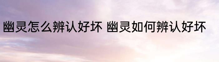 幽灵怎么辨认好坏 幽灵如何辨认好坏