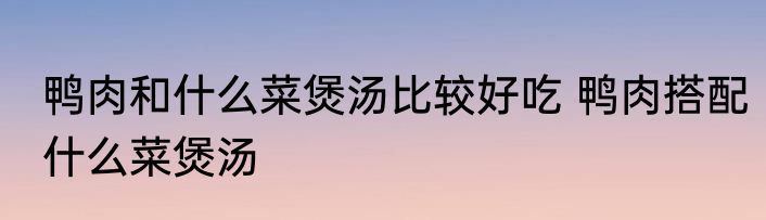 鸭肉和什么菜煲汤比较好吃 鸭肉搭配什么菜煲汤