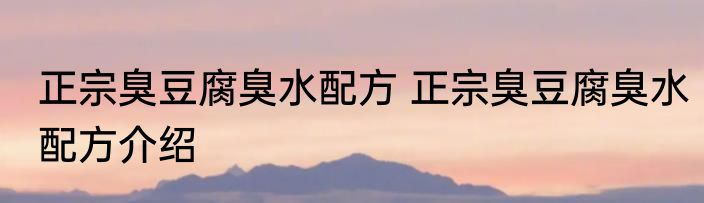 正宗臭豆腐臭水配方 正宗臭豆腐臭水配方介绍
