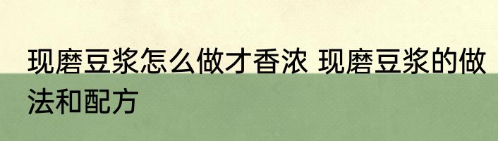 现磨豆浆怎么做才香浓 现磨豆浆的做法和配方