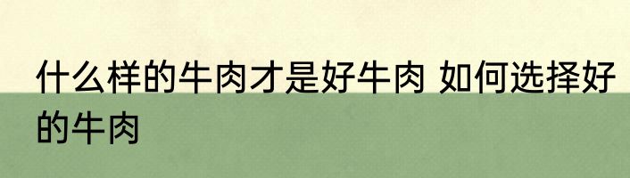 什么样的牛肉才是好牛肉 如何选择好的牛肉