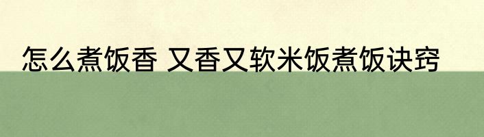 怎么煮饭香 又香又软米饭煮饭诀窍