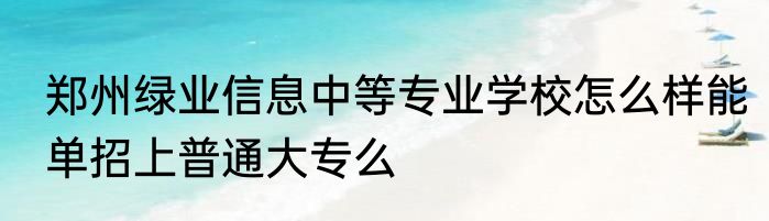 郑州绿业信息中等专业学校怎么样能单招上普通大专么