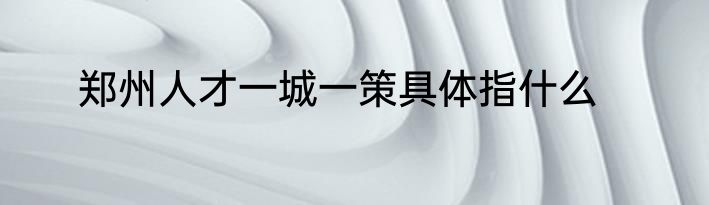 郑州人才一城一策具体指什么