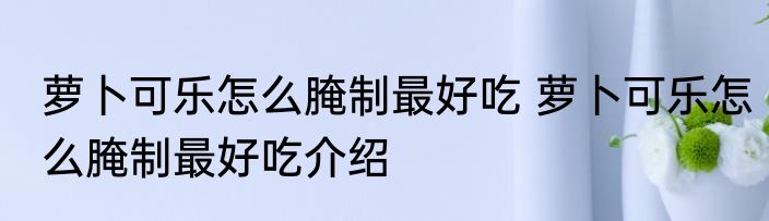萝卜可乐怎么腌制最好吃 萝卜可乐怎么腌制最好吃介绍