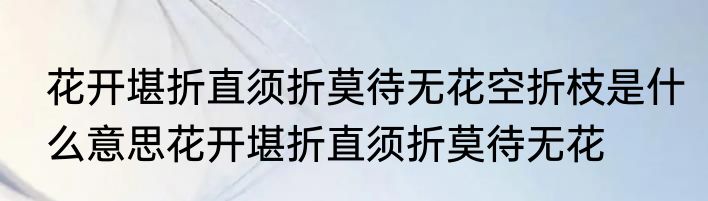 花开堪折直须折莫待无花空折枝是什么意思花开堪折直须折莫待无花