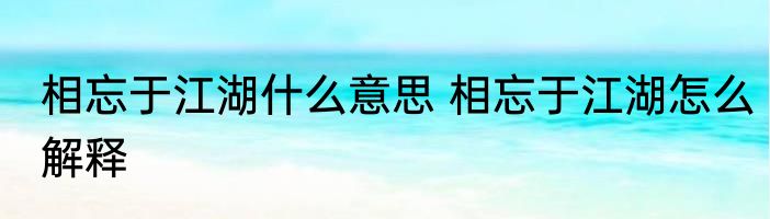 相忘于江湖什么意思 相忘于江湖怎么解释