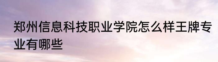 郑州信息科技职业学院怎么样王牌专业有哪些