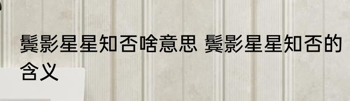 鬓影星星知否啥意思 鬓影星星知否的含义
