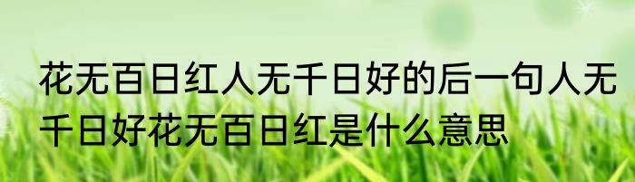 花无百日红人无千日好的后一句人无千日好花无百日红是什么意思