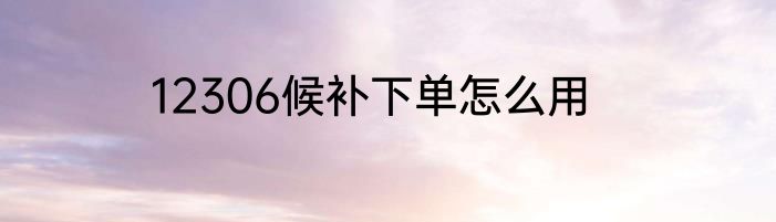 12306候补下单怎么用