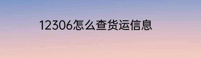 12306怎么查货运信息