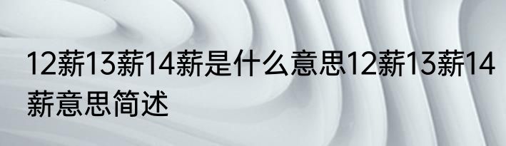 12薪13薪14薪是什么意思12薪13薪14薪意思简述