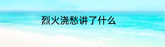 烈火浇愁讲了什么