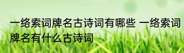 一络索词牌名古诗词有哪些 一络索词牌名有什么古诗词