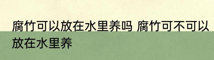 腐竹可以放在水里养吗 腐竹可不可以放在水里养