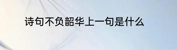 诗句不负韶华上一句是什么