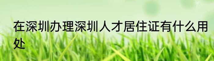 在深圳办理深圳人才居住证有什么用处