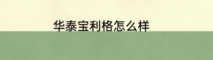华泰宝利格怎么样