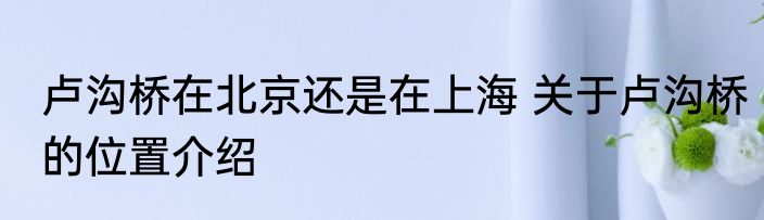 卢沟桥在北京还是在上海 关于卢沟桥的位置介绍