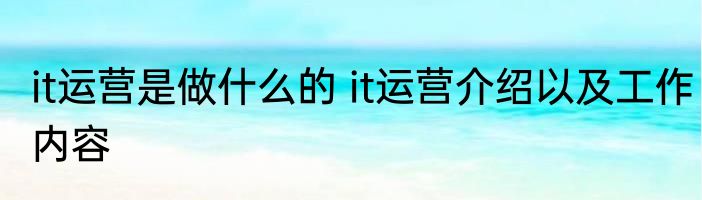 it运营是做什么的 it运营介绍以及工作内容