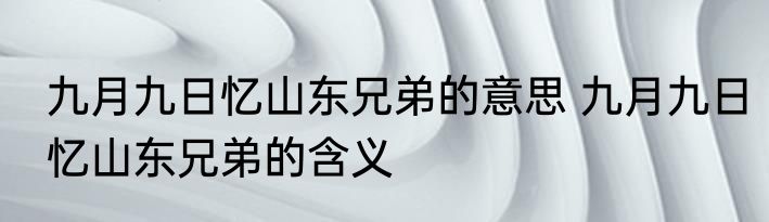 九月九日忆山东兄弟的意思 九月九日忆山东兄弟的含义